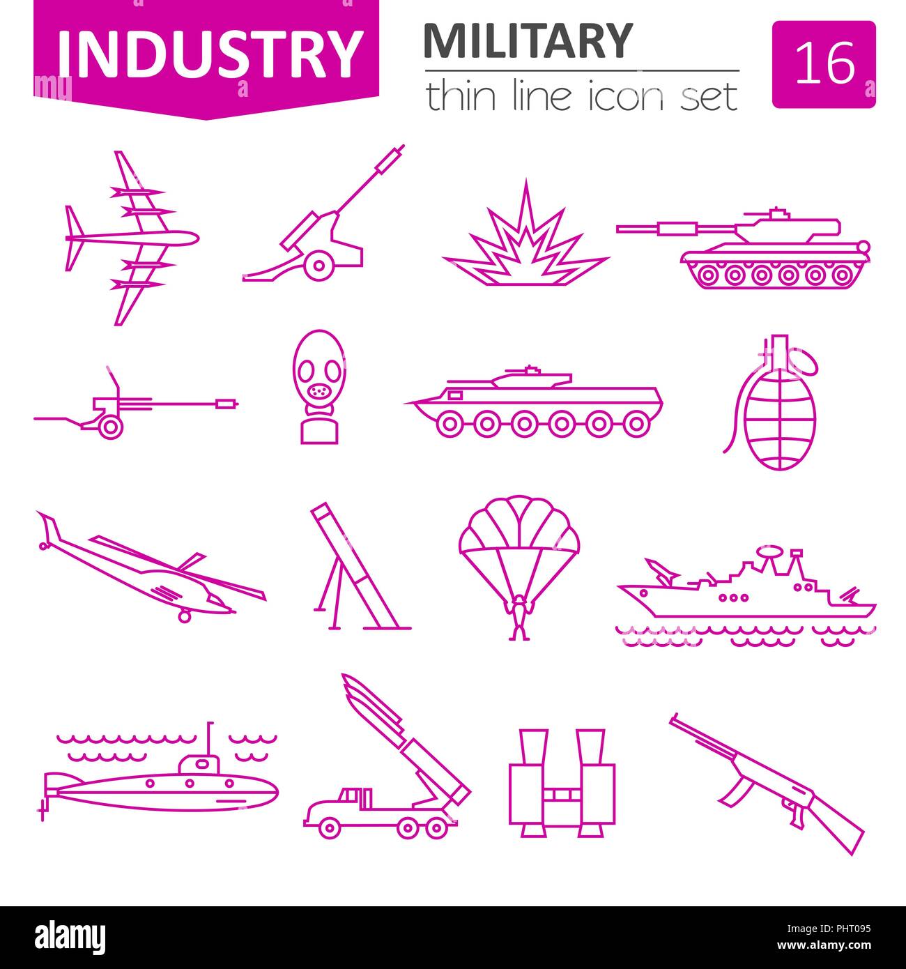 Icon Set militaire. Fine ligne design. Vector illustration Illustration de Vecteur