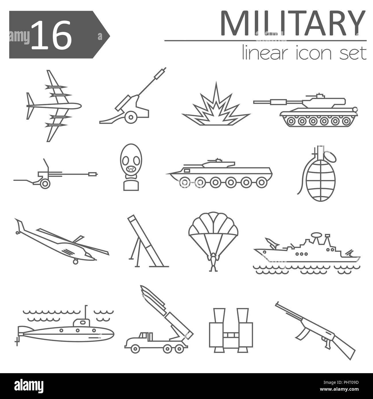 Icon Set militaire. Fine ligne design. Vector illustration Illustration de Vecteur