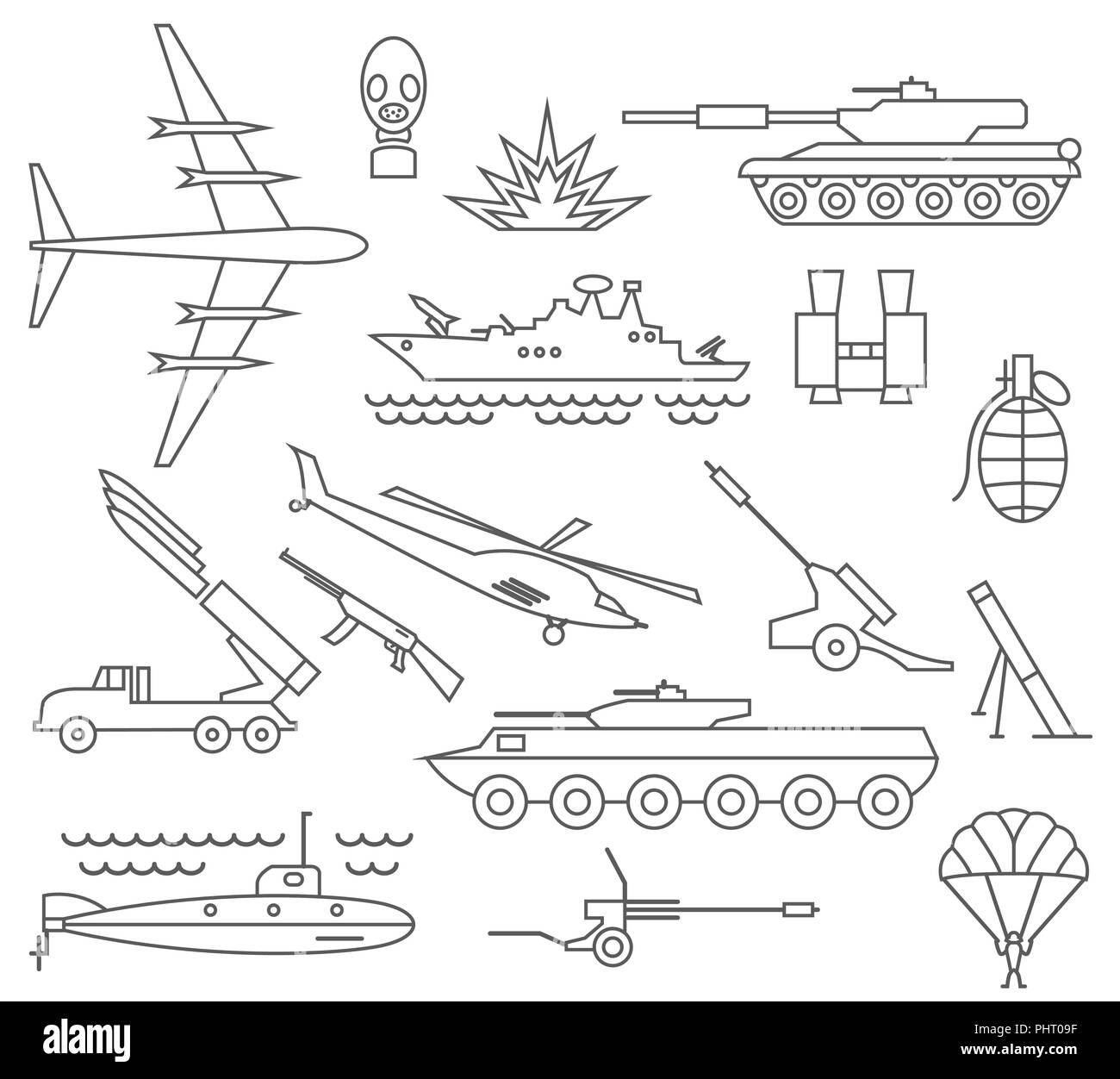 Icon Set militaire. Fine ligne design. Vector illustration Illustration de Vecteur
