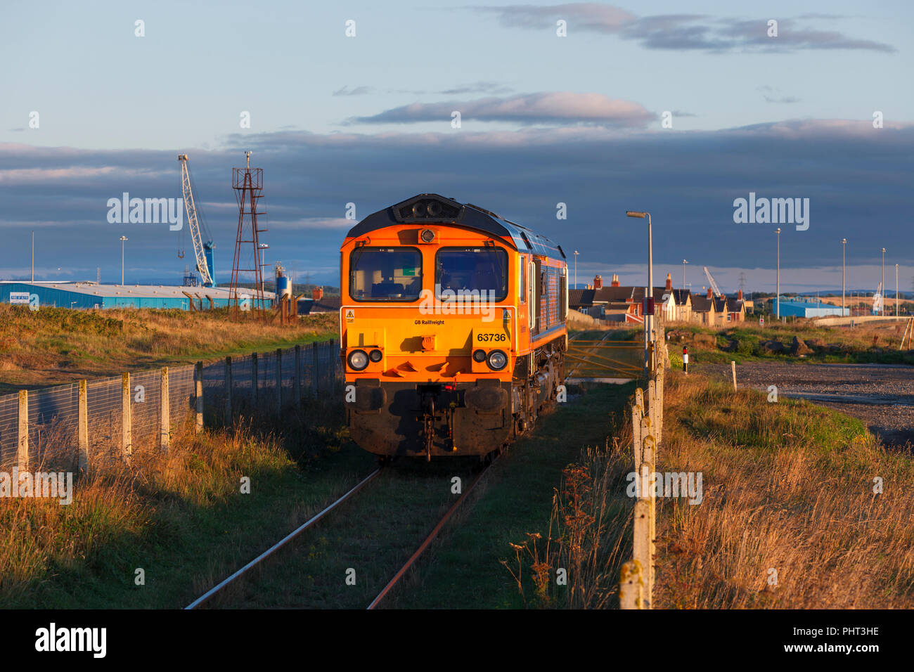 GB Railfreight class 66 66736 locomotive à Wolverhampton Wanderers Blyth Nord terminal d'importation de l'alumine avant de transporter un train d'alumine importée Banque D'Images