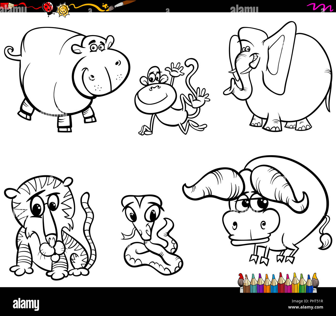 Jeu de caractères animal Coloring Book Banque D'Images