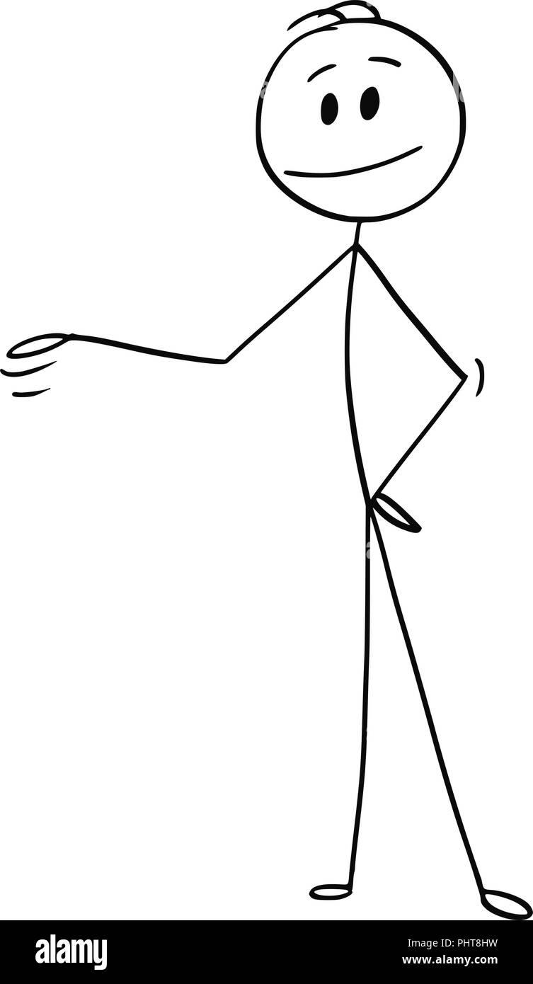 Caricature de l'homme ou couple sa main et en offrant quelque chose sur son côté droit Illustration de Vecteur