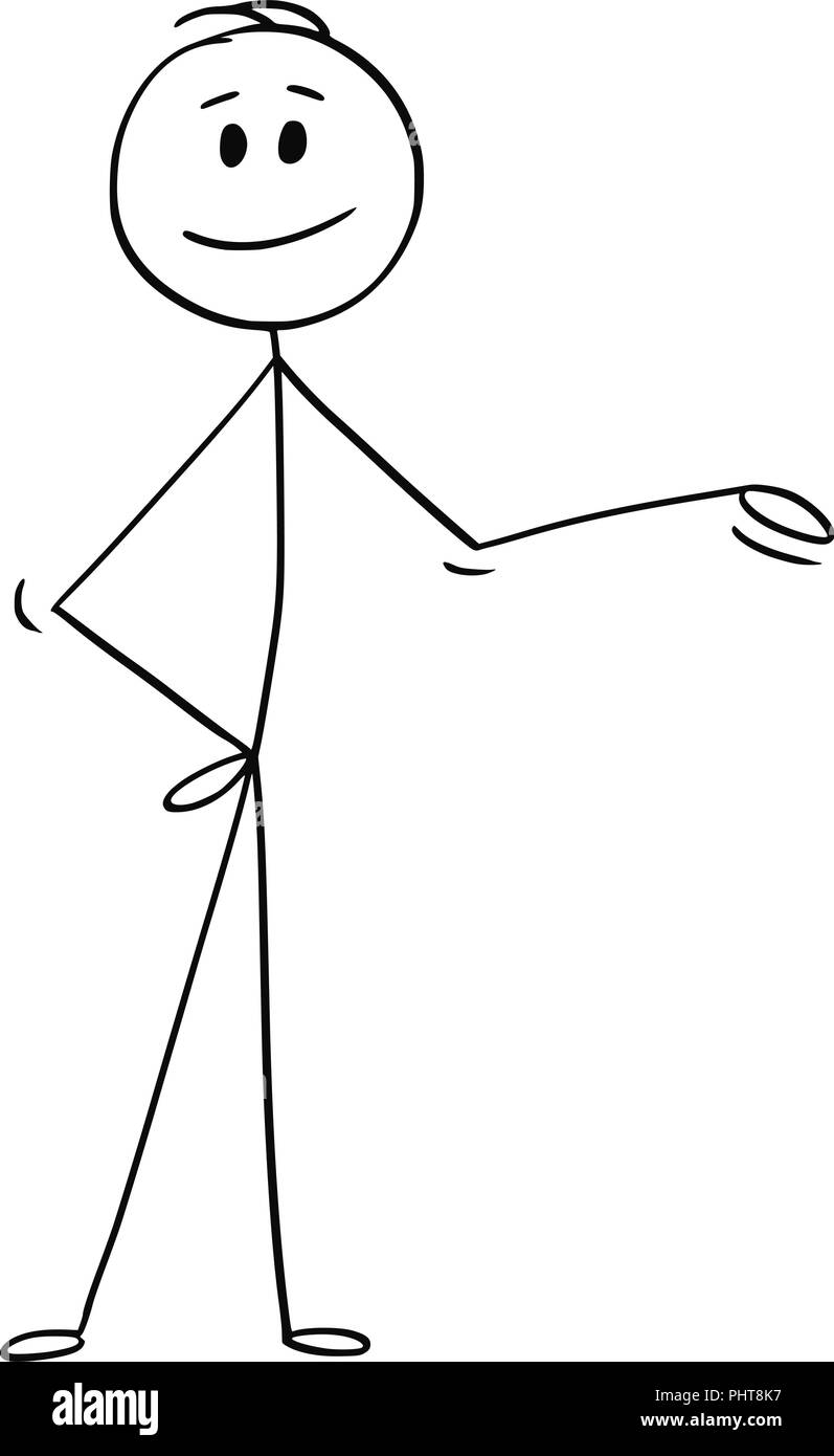 Caricature de l'homme ou couple sa main et en offrant quelque chose sur son côté gauche Illustration de Vecteur