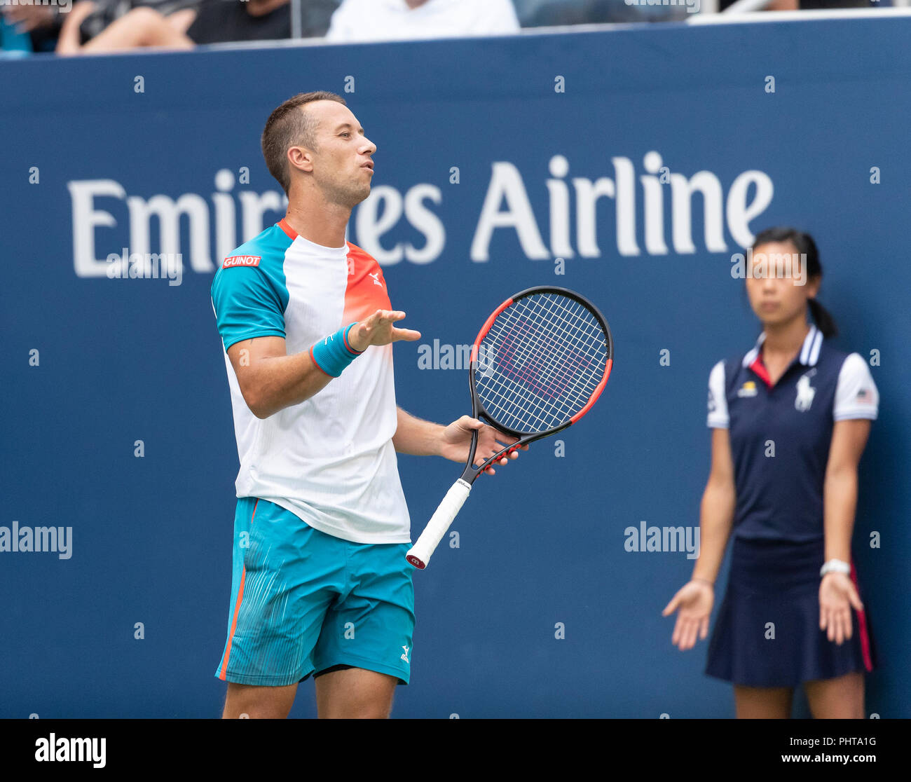 New York, USA. 06Th Nov, 2018. De Commentaires de l'Allemagne réagit au cours de l'US Open 2018 3ème tour match contre Alexander Zverev de l'Allemagne à l'USTA Billie Jean King National Tennis Center Crédit : Lev Radin/Pacific Press/Alamy Live News Banque D'Images