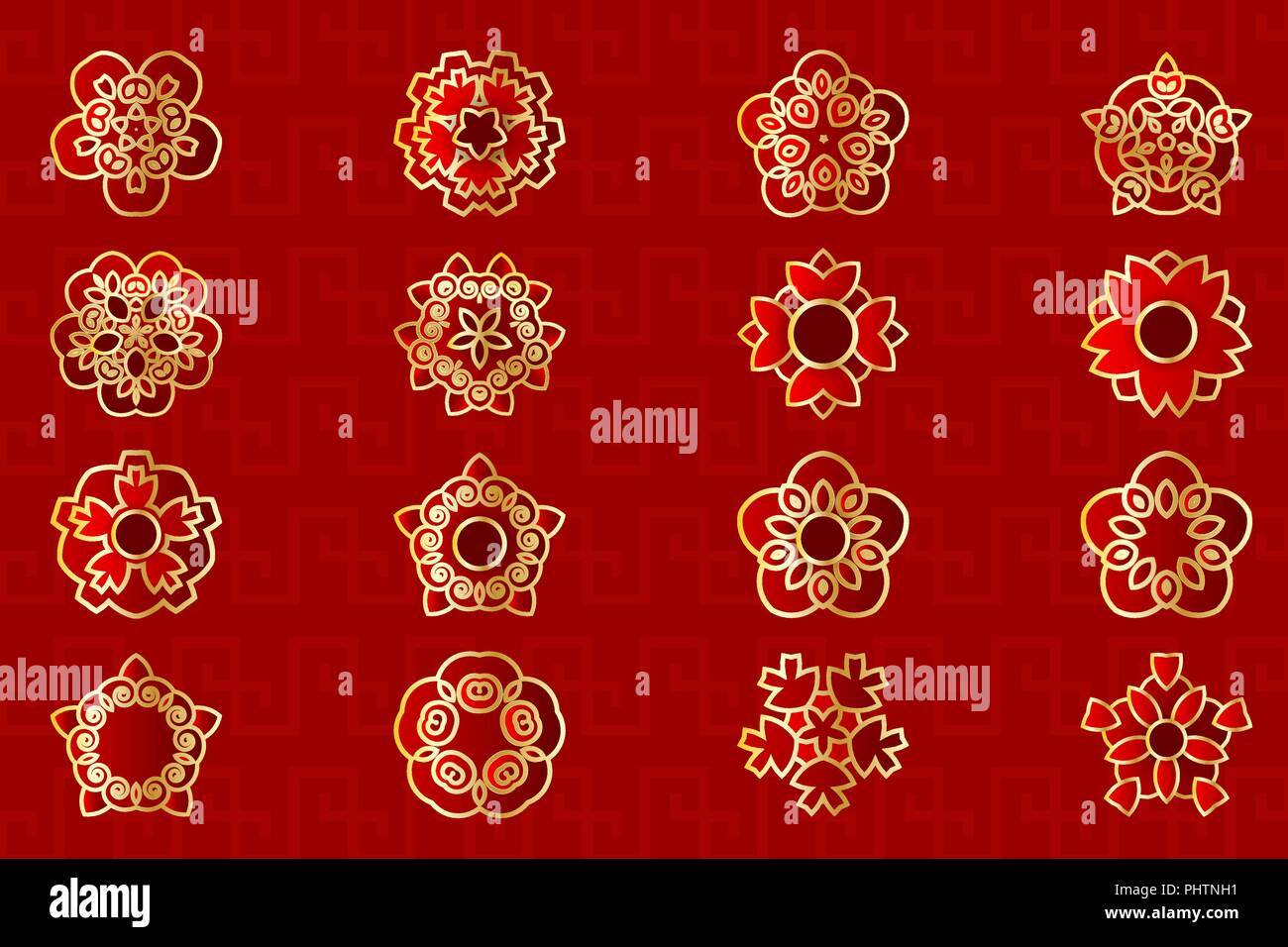 L'Est de l'Asie Chine Japon ensemble de fleurs Illustration de Vecteur