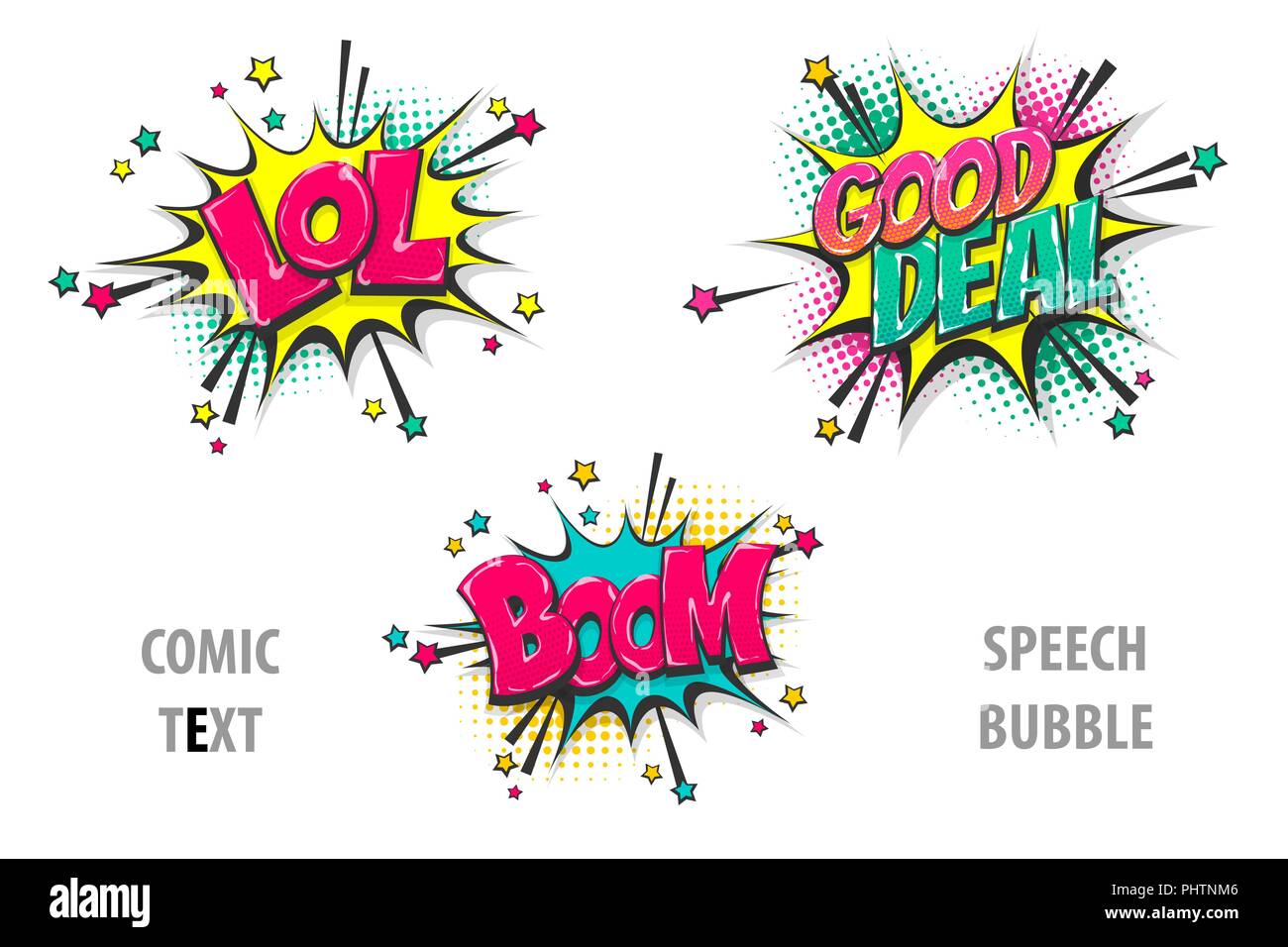 Définir le texte de la bande dessinée bulle lol, boom Illustration de Vecteur