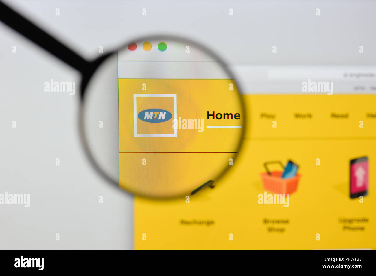 Milan, Italie - 20 août 2018 : MTN d'accueil du site. Logo MTN visible. Banque D'Images