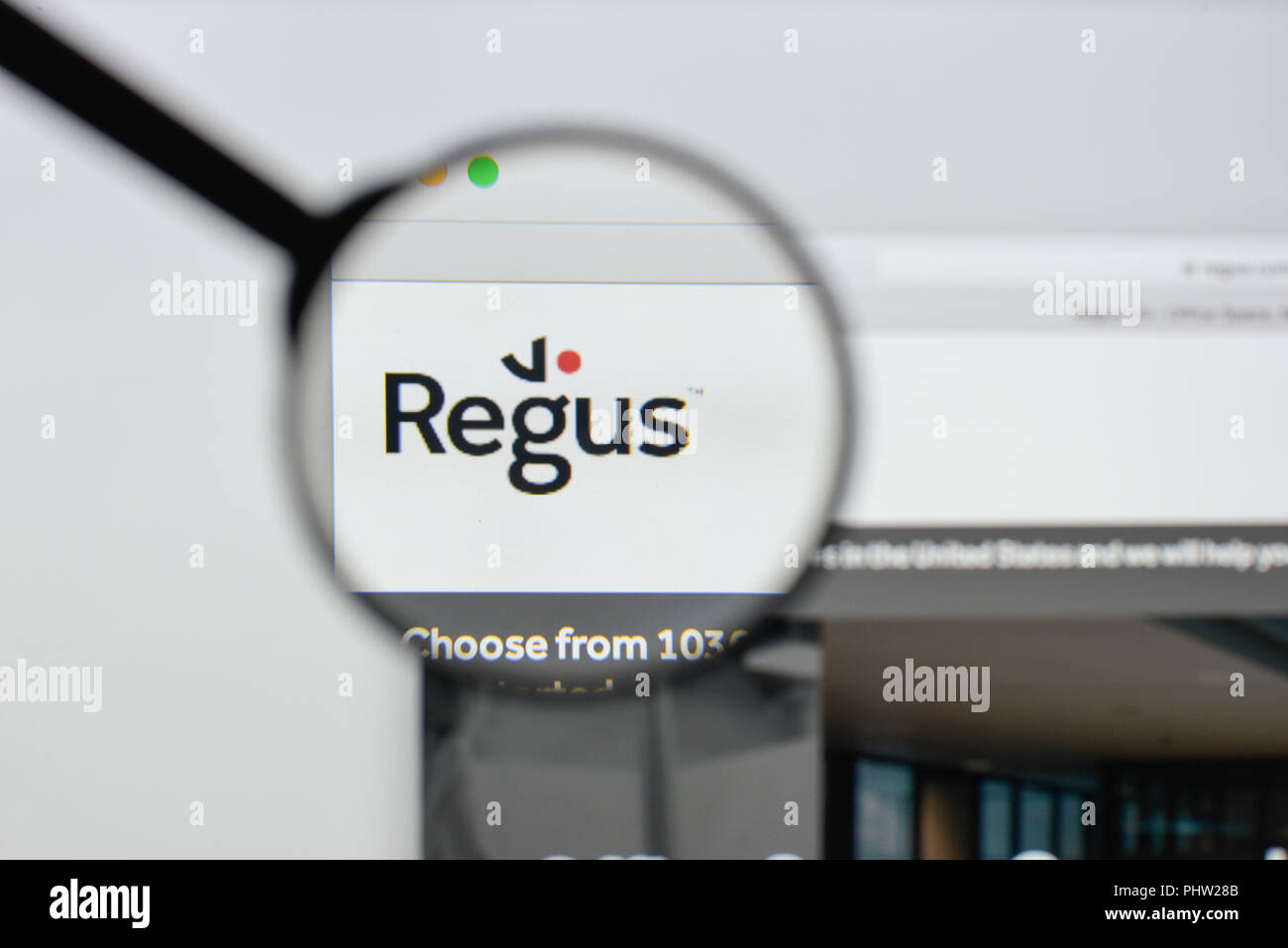 Milan, Italie - 20 août 2018 : Regus accueil du site. Logo Regus visible. Banque D'Images