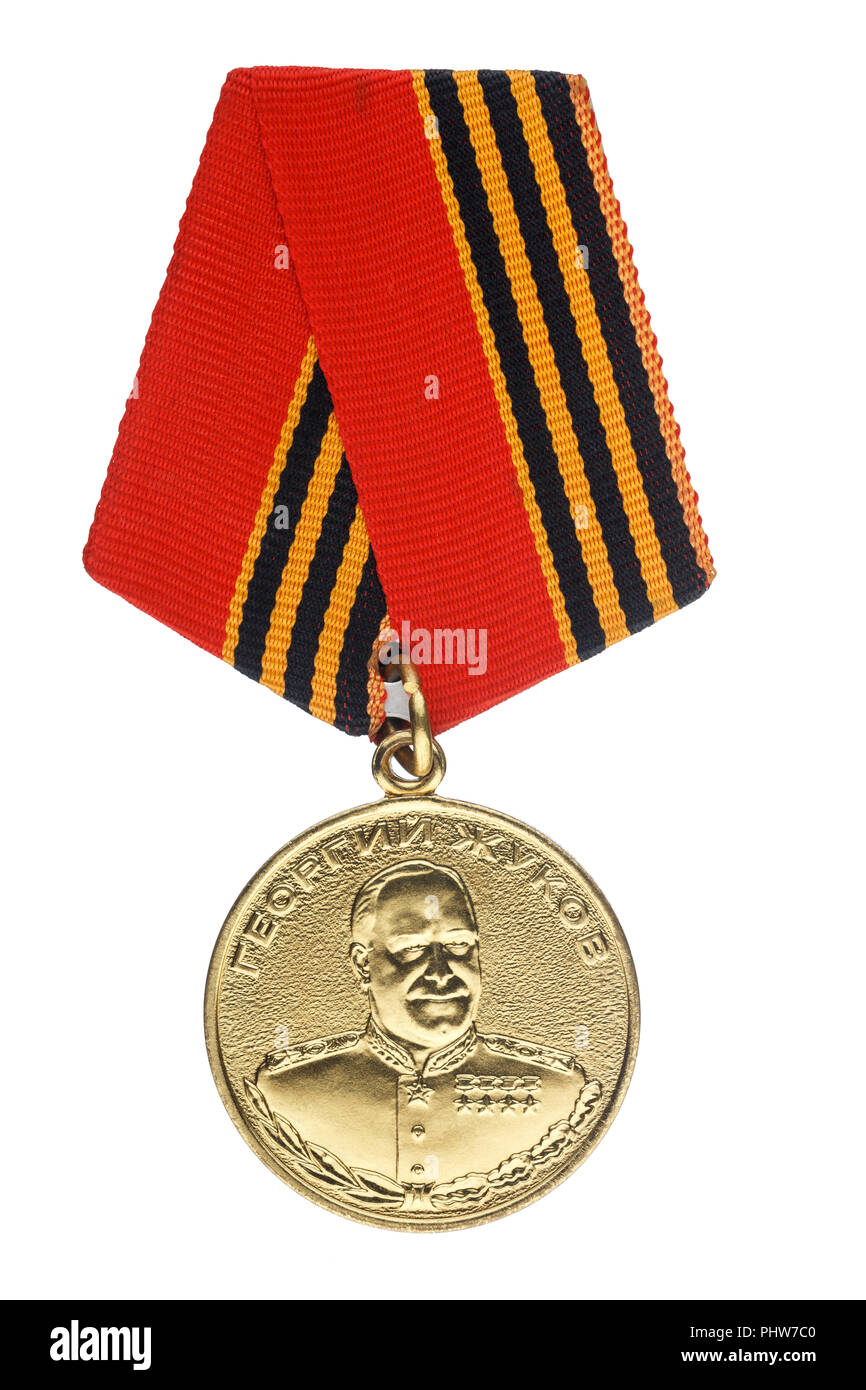 Russie - circa 1994 : Georgy Joukov médaille célébrant la victoire de la Deuxième Guerre mondiale. Isoler sur fond blanc Banque D'Images