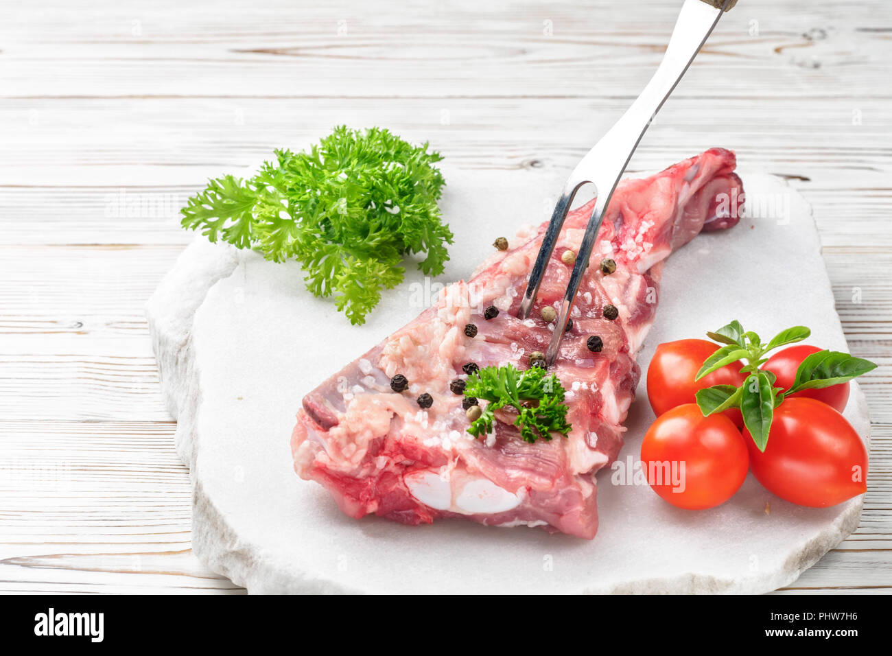 La fourche de pièce de viande de poitrine de porc ribs spatule Banque D'Images