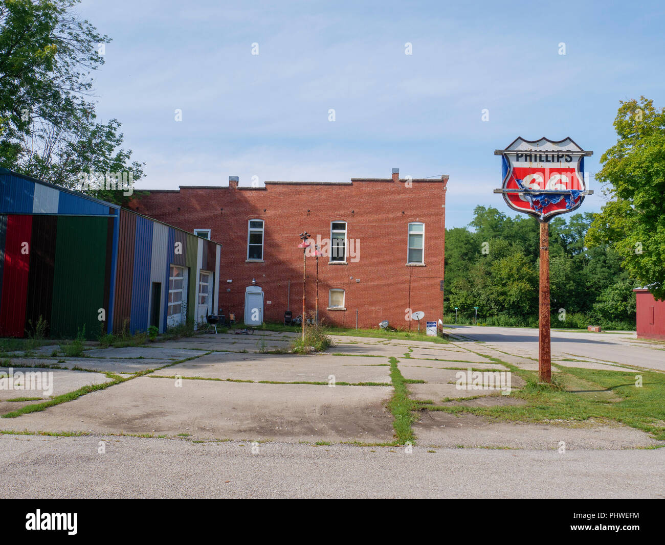 Ancienne station Phillips 66. Stockwell, Indiana. Banque D'Images