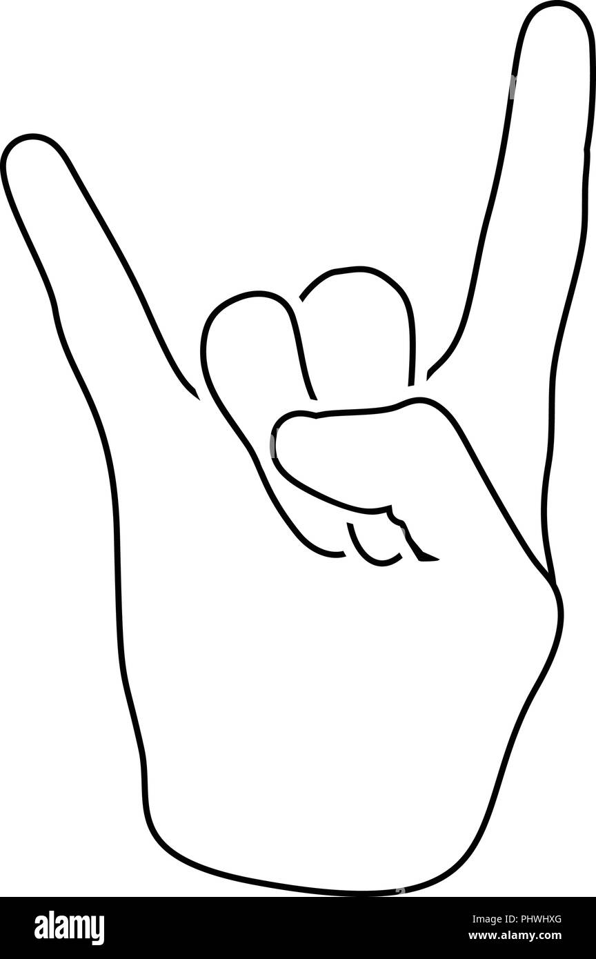 Rock icône main. Fine ligne design. Vector illustration. Illustration de Vecteur