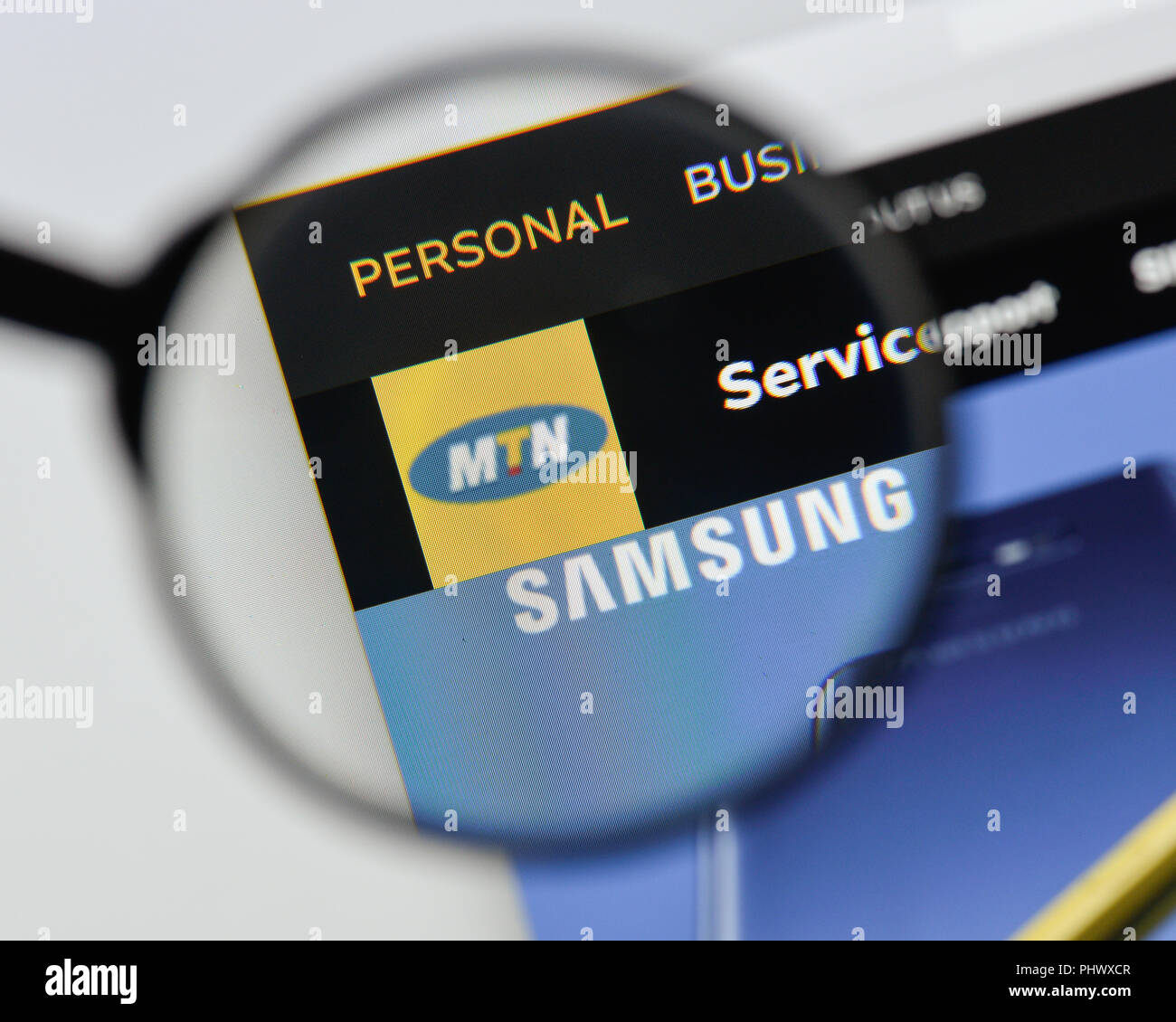 Milan, Italie - 20 août 2018 : MTN d'accueil du site. Logo MTN visible. Banque D'Images