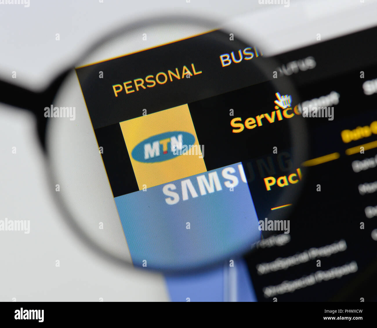 Milan, Italie - 20 août 2018 : MTN d'accueil du site. Logo MTN visible. Banque D'Images