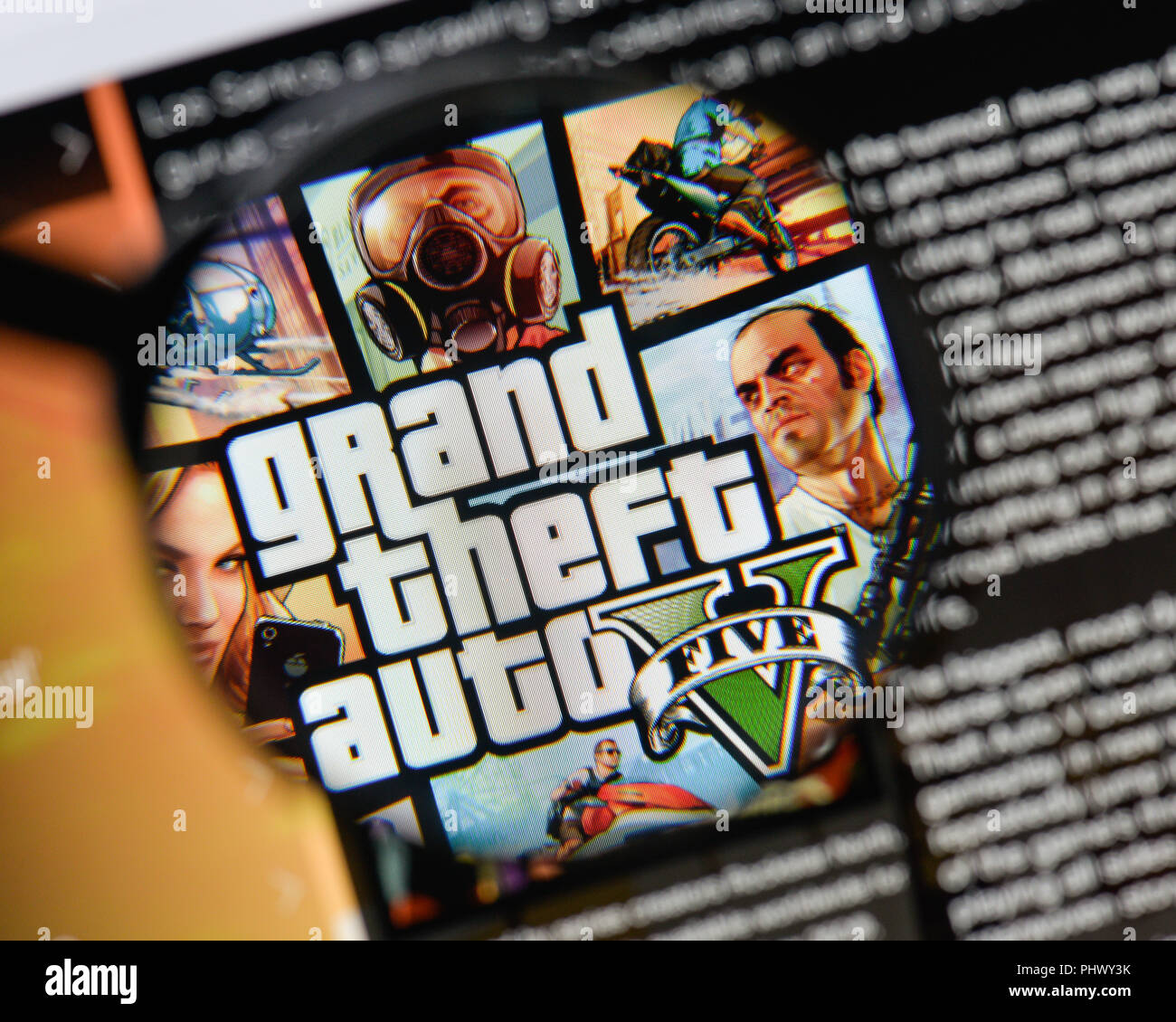 Milan, Italie - 20 août 2018 : Grand Theft Auto V accueil du site. Grand Theft Auto V logo visible. Banque D'Images
