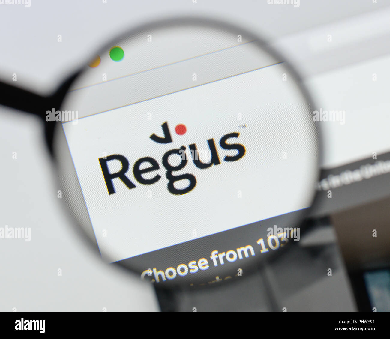 Milan, Italie - 20 août 2018 : Regus accueil du site. Logo Regus visible. Banque D'Images