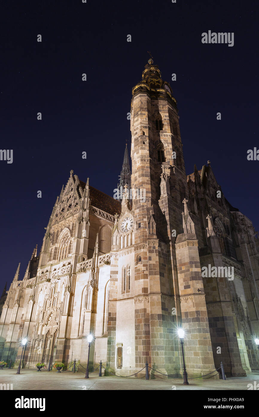 Cathédrale de Saint Elizabeth à Kosice vieille ville de nuit, la Slovaquie. Banque D'Images