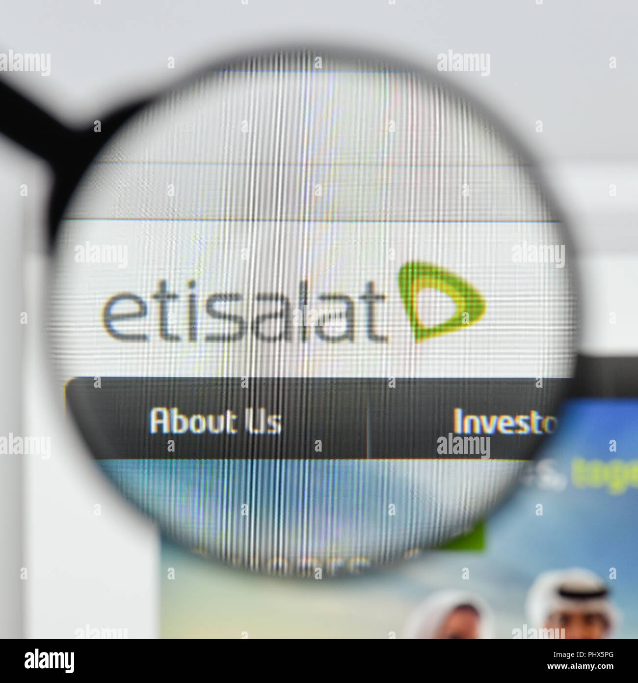 Milan, Italie - 20 août 2018 : Etisalat accueil du site. Logo Etisalat visible. Banque D'Images