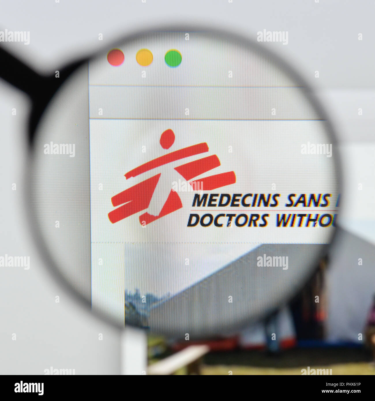 Milan, Italie - 20 août 2018 : Les Médecins sans frontières Accueil du site. Visible le logo de Médecins sans frontières. Banque D'Images