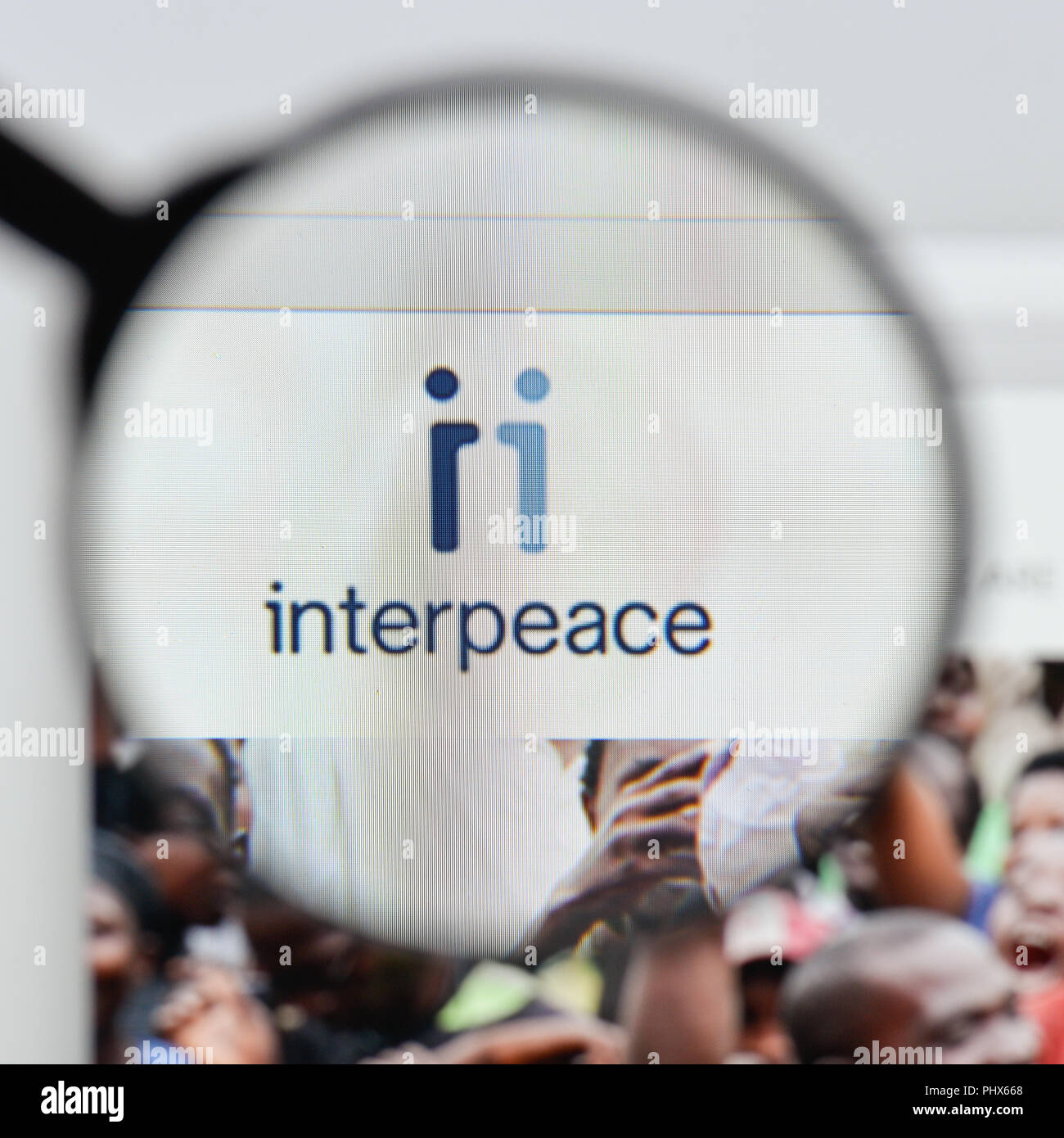 Milan, Italie - 20 août 2018 : Interpeace accueil du site. Logo Interpeace visible. Banque D'Images