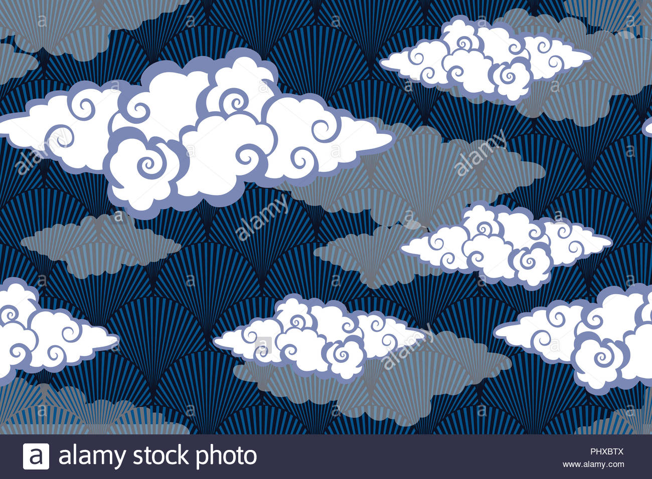 Fond d'écran style asiatique avec des nuages sur l'océan en bleu ...