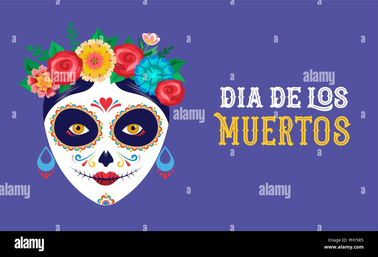 Dia de los muertos, la fête des morts mexicaine, vacances, festival. Vector affiche, bannière et carte avec composition de crâne en sucre, la femme et l'homme Illustration de Vecteur