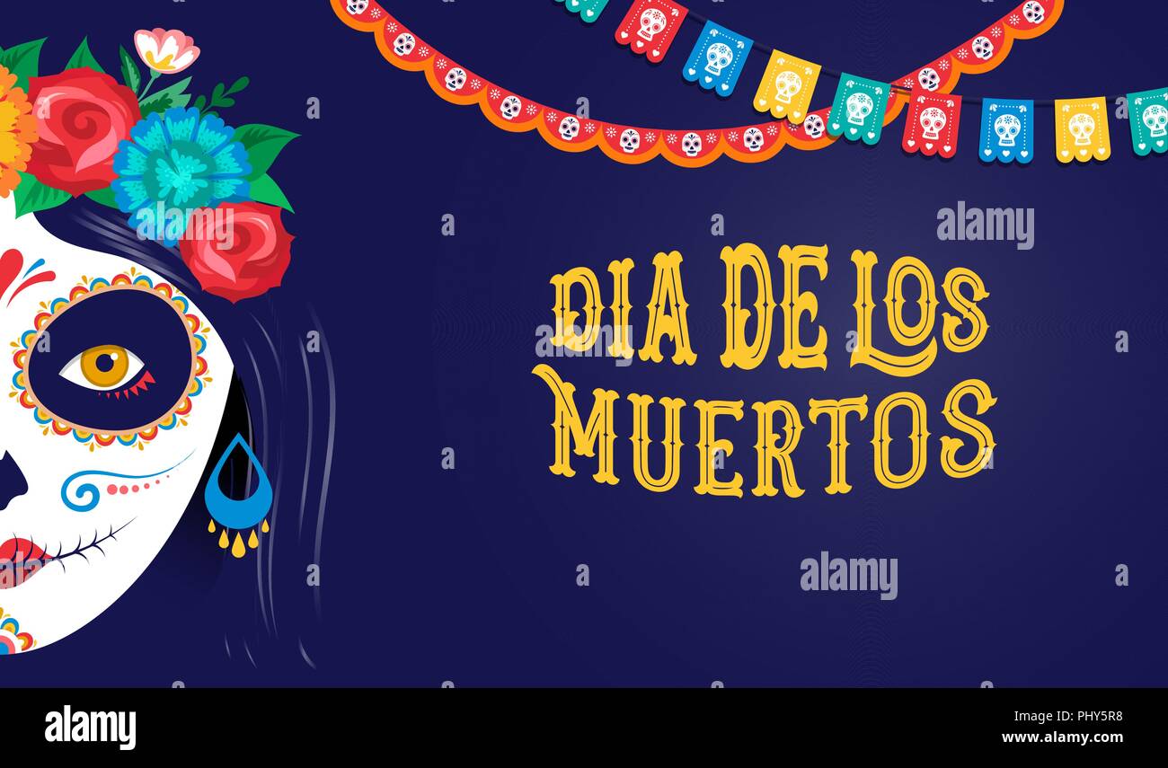 Dia de los muertos, la fête des morts mexicaine, vacances, festival. Vector affiche, bannière et carte avec composition de crâne en sucre, la femme et l'homme Illustration de Vecteur