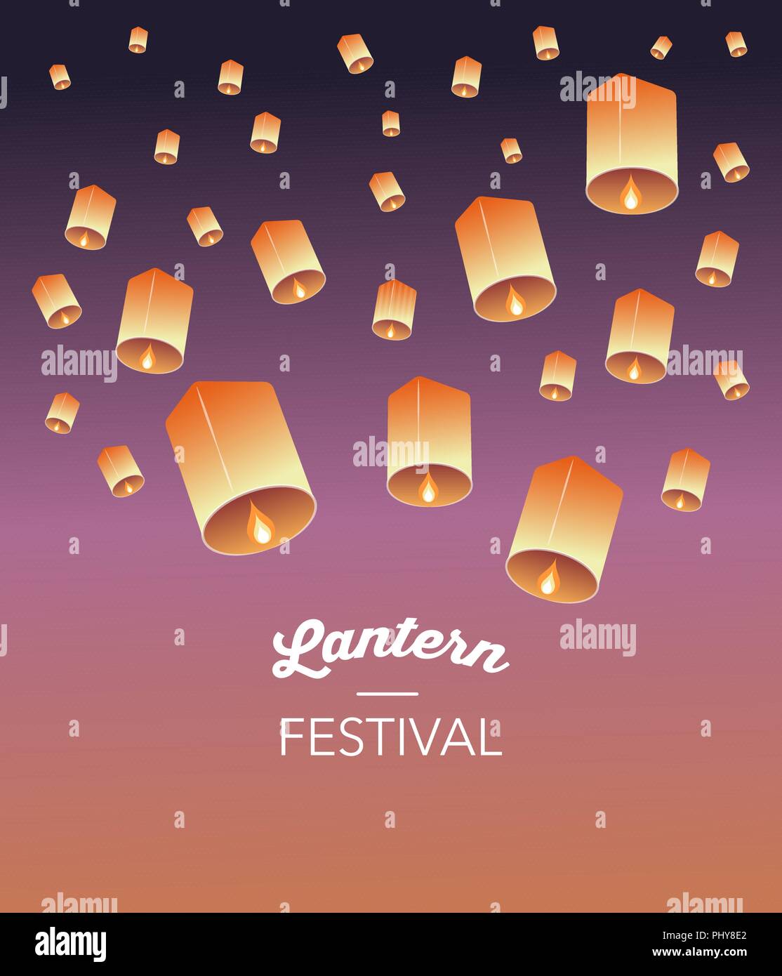 Sky Lantern Festival, chinois, thaïlandais et japonais flying lanternes. Design de bannières et affiches Illustration de Vecteur