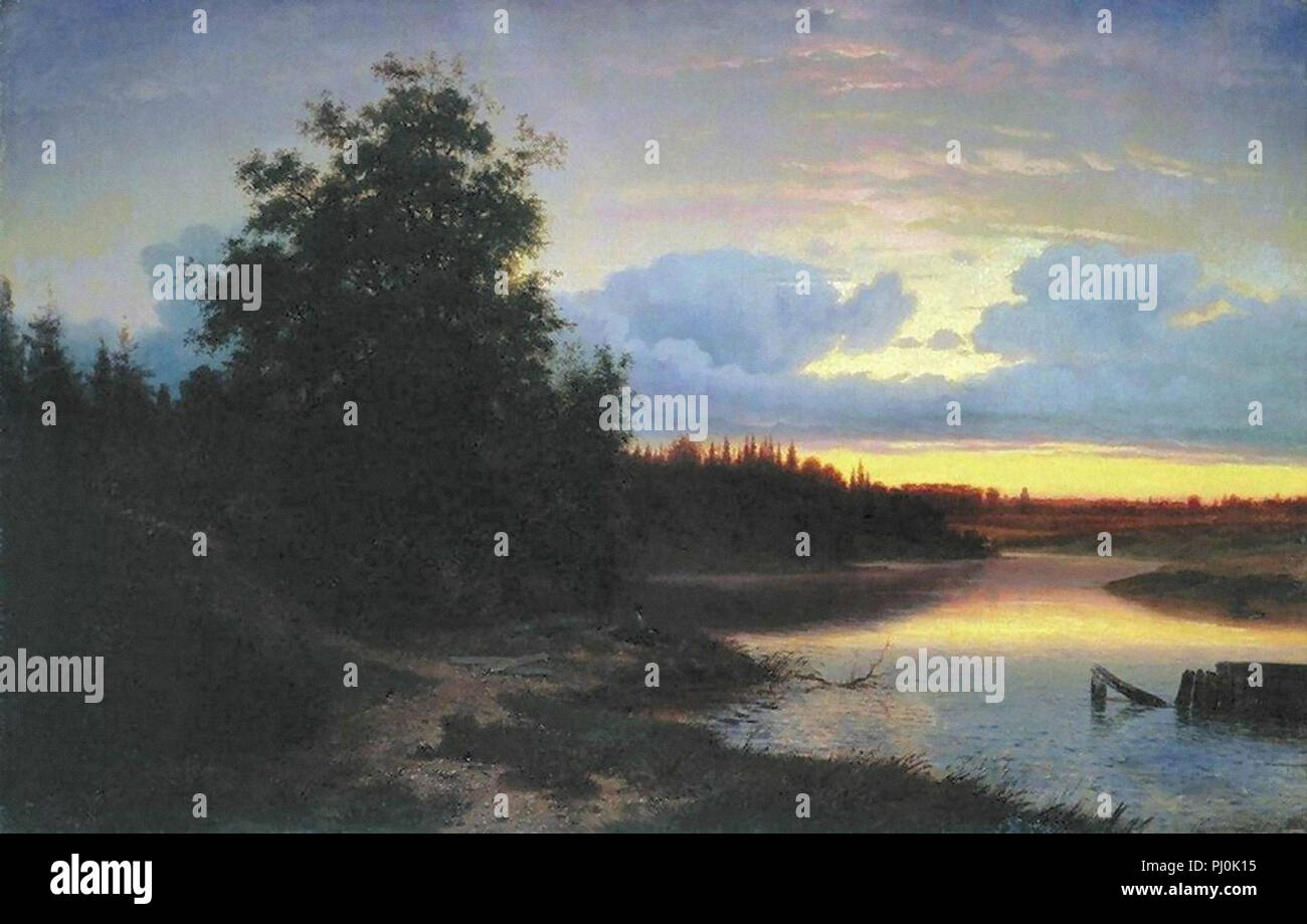 Lev Kamenev - Nuit sur Mologe River Banque D'Images
