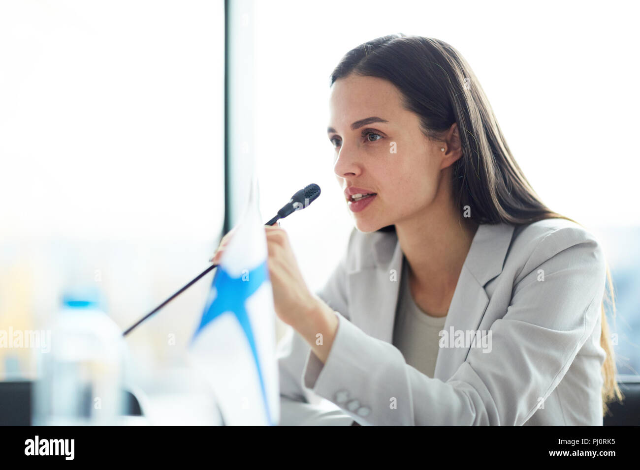 Le Président en conférence de presse d'entreprise Banque D'Images