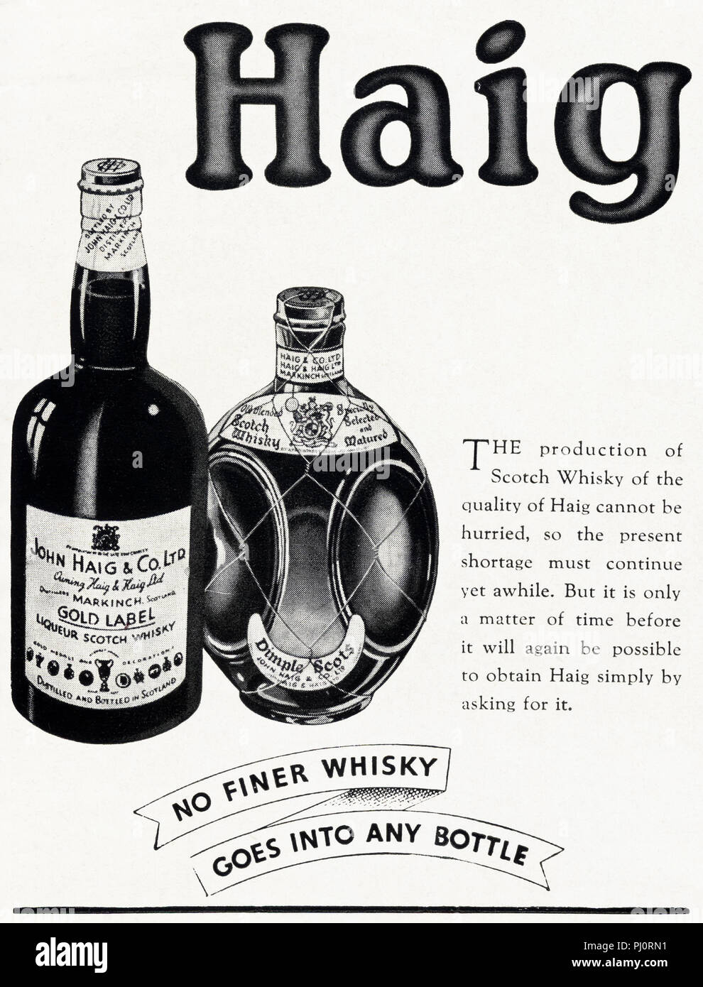 1940 old vintage publicité publicité originale Haig Scotch Whisky magazine en Anglais vers 1947 Banque D'Images