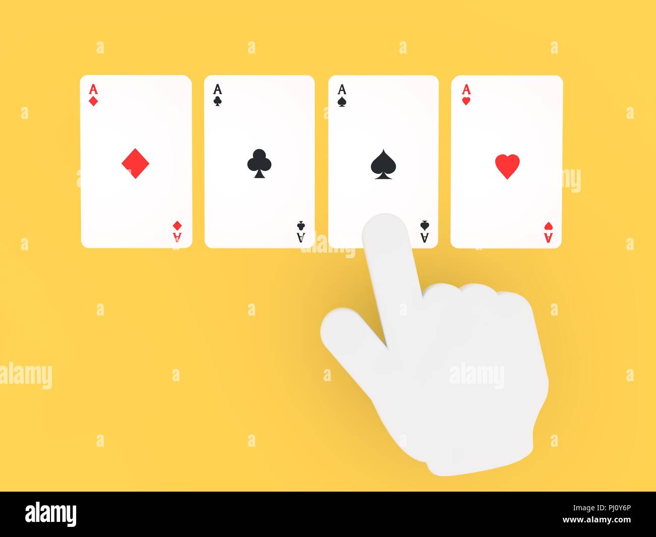 Main pointant sur des cartes à jouer. Rendu 3d illustration. Banque D'Images