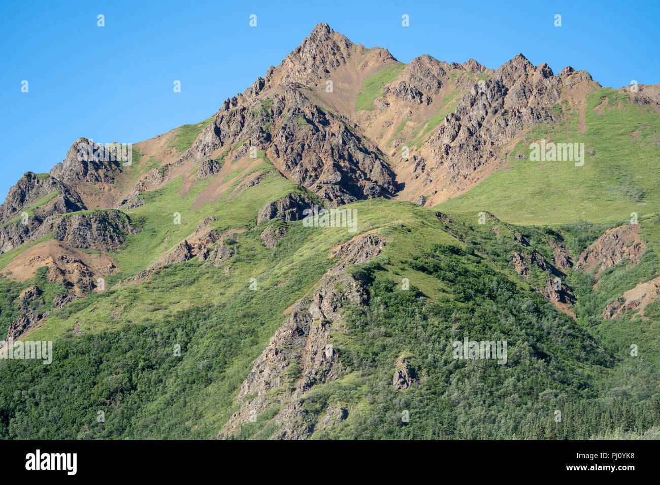 Vue rapprochée de la chaîne de l'Alaska montagnes en col Polychrome dans le Parc National Denali Banque D'Images