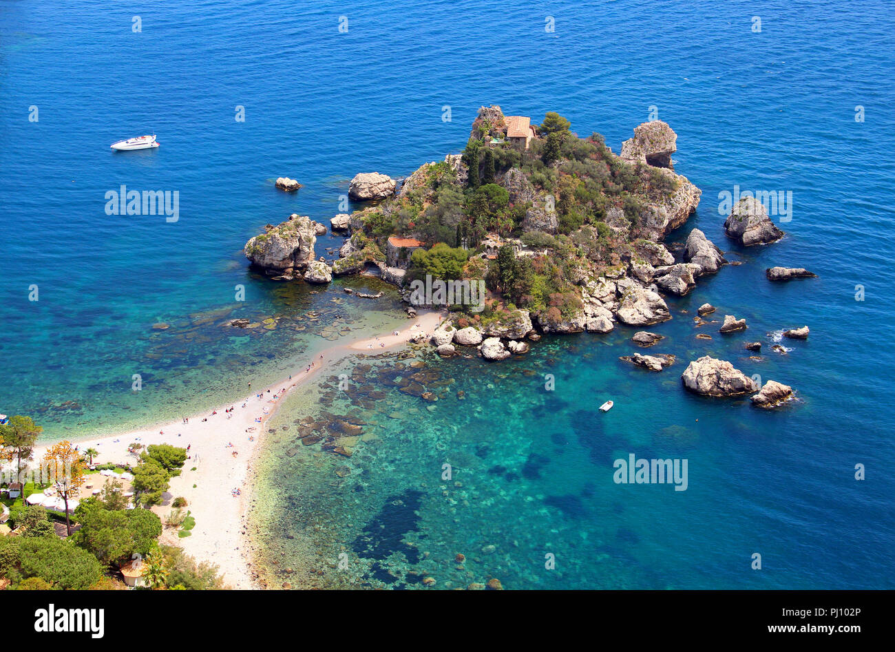 L'île Isola Bella à Taormina, Sicile, Italie Banque D'Images