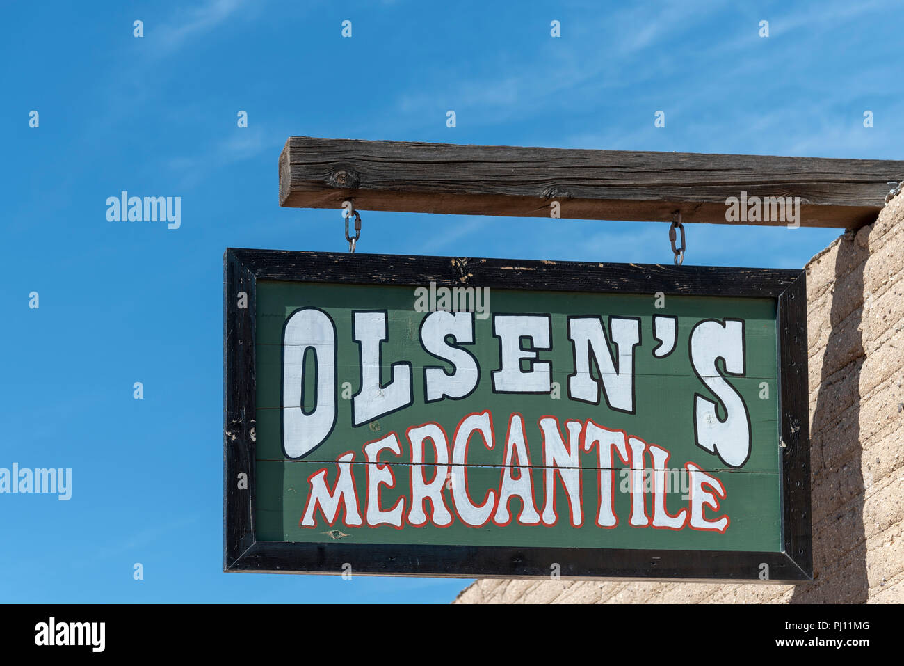 Olsen's signe à Mercantile Old Tucson, Arizona. Banque D'Images