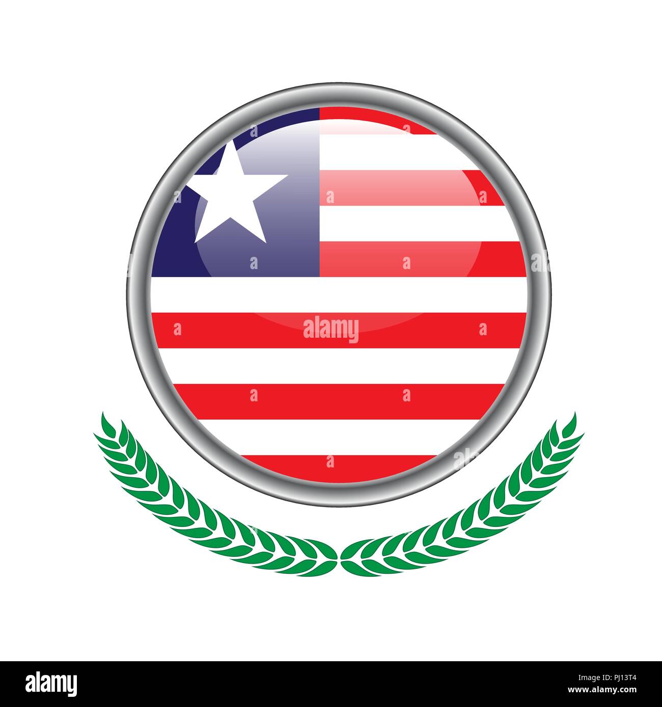 Drapeau Libéria Libéria. bouton icône en forme de drapeau. Vector illustration of Liberia drapeau sur fond blanc. Illustration de Vecteur