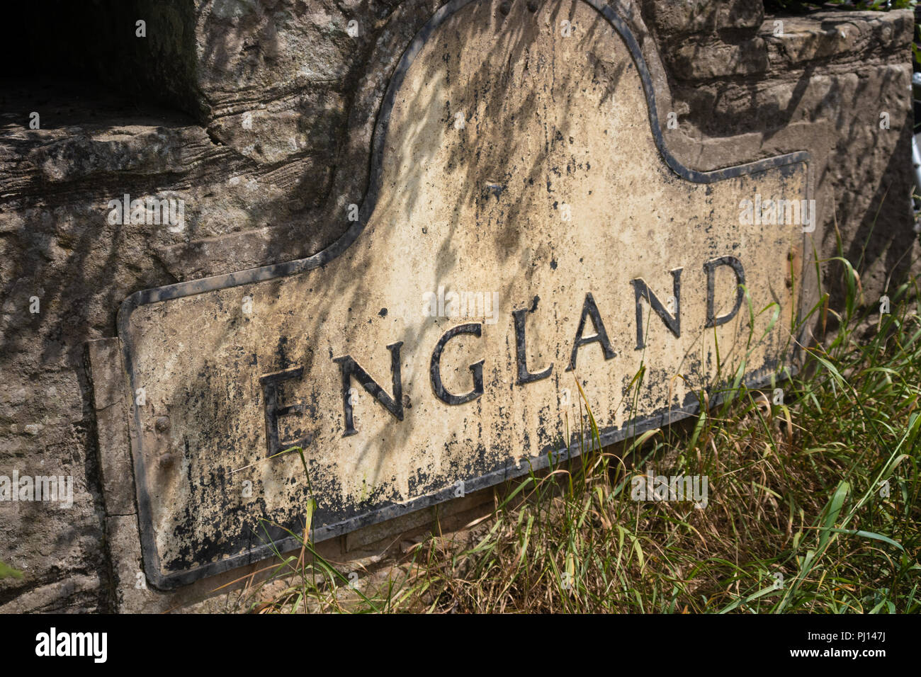 De près de l'inscription indiquant le début de l'Angleterre de l'Ecosse près de Paxton en Angleterre. Banque D'Images