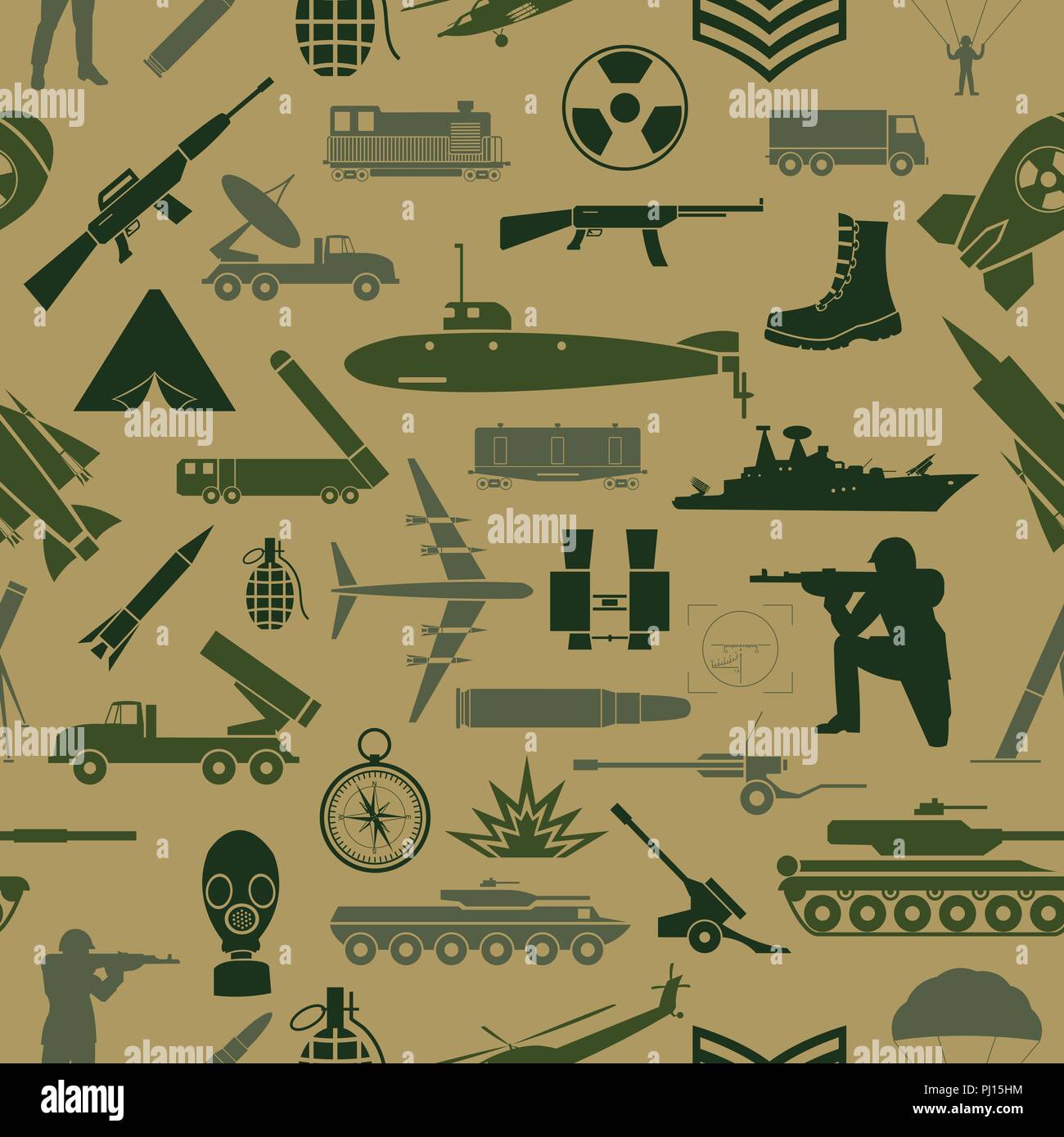 Contexte militaire. Modèle sans couture. Des éléments militaires, des véhicules blindés. Vector illustration Illustration de Vecteur