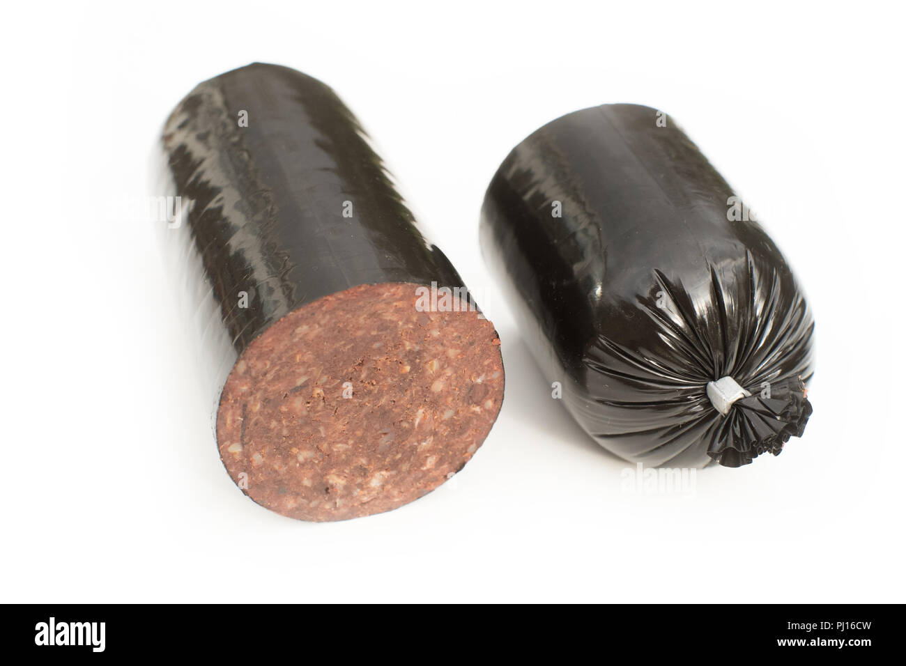 Boudin Noir boudin blanc isolé sur un fond de studio. Banque D'Images