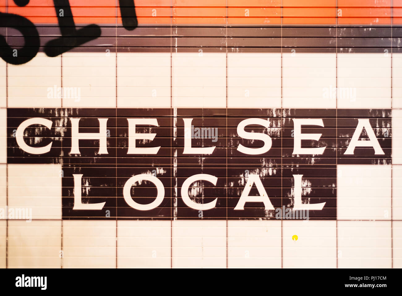 La ville de New York, USA - 22 juin 2018 : Chelsea Market signe sur mur. Chelsea Market est un food hall, centre commercial, immeuble de bureaux et de télévision productivité Banque D'Images