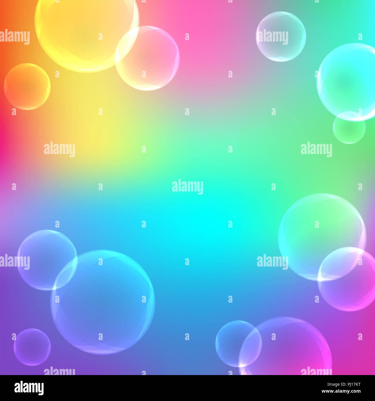 Abstract design coloré avec le vol des bulles de savon sur un fond dégradé lumineux Banque D'Images