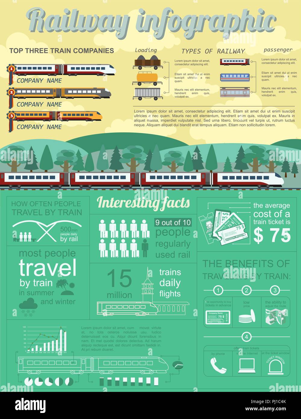 Infographie - Les chemins de fer. Définir des éléments pour créer votre propre infographie. Vector illustration Illustration de Vecteur