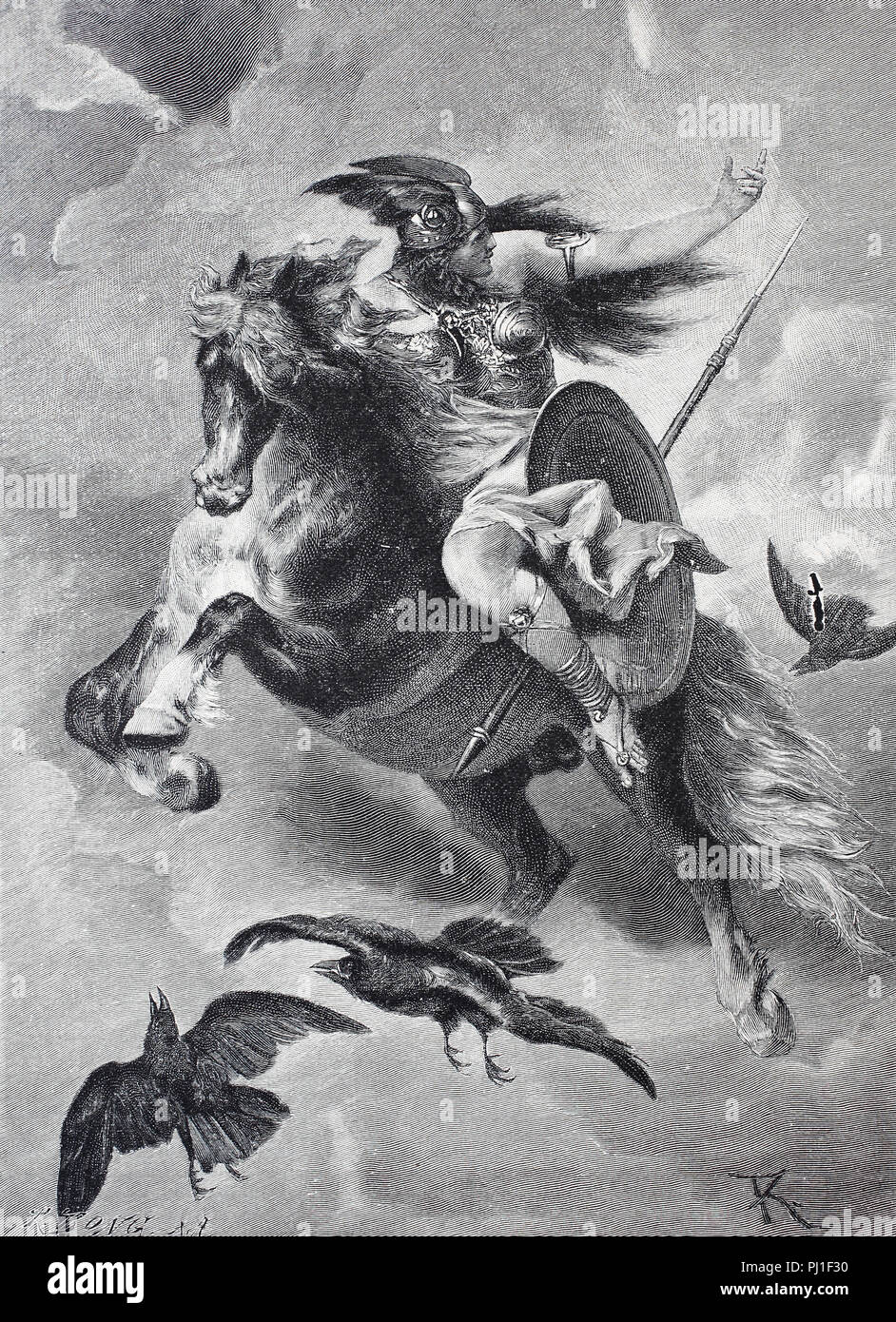 Chevauchée des Walkyries, Wallkürenritt, 1880, scène de l'opéra de Richard Wagner Der Ring des Nibelungen, reproduction d'une amélioration numérique à partir de l'an 1890 woodprint Banque D'Images