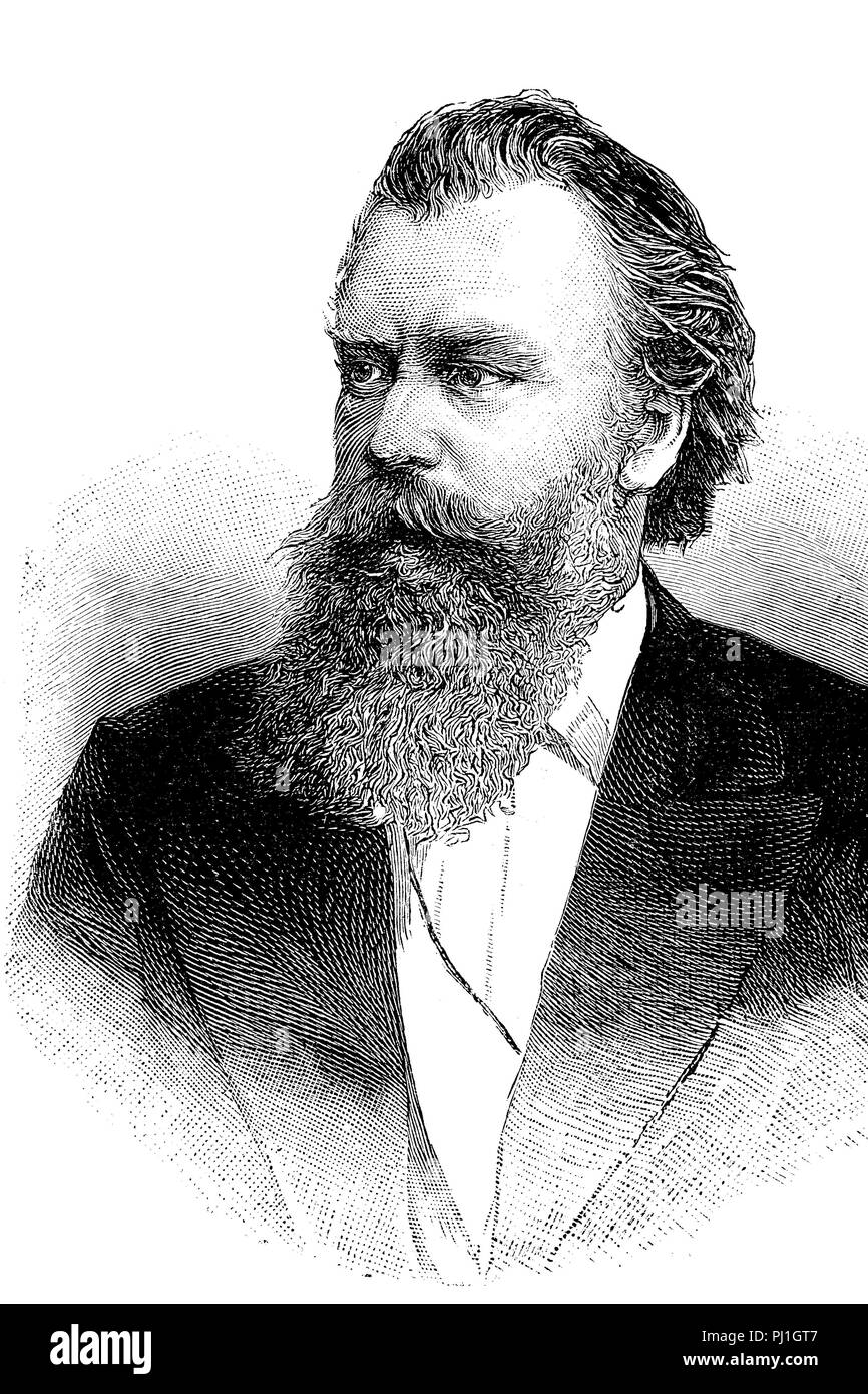 Johannes Brahms, 7 mai 1833 - 3 avril 1897, était un compositeur et pianiste, reproduction d'une amélioration numérique de l'année 1890 woodprint Banque D'Images