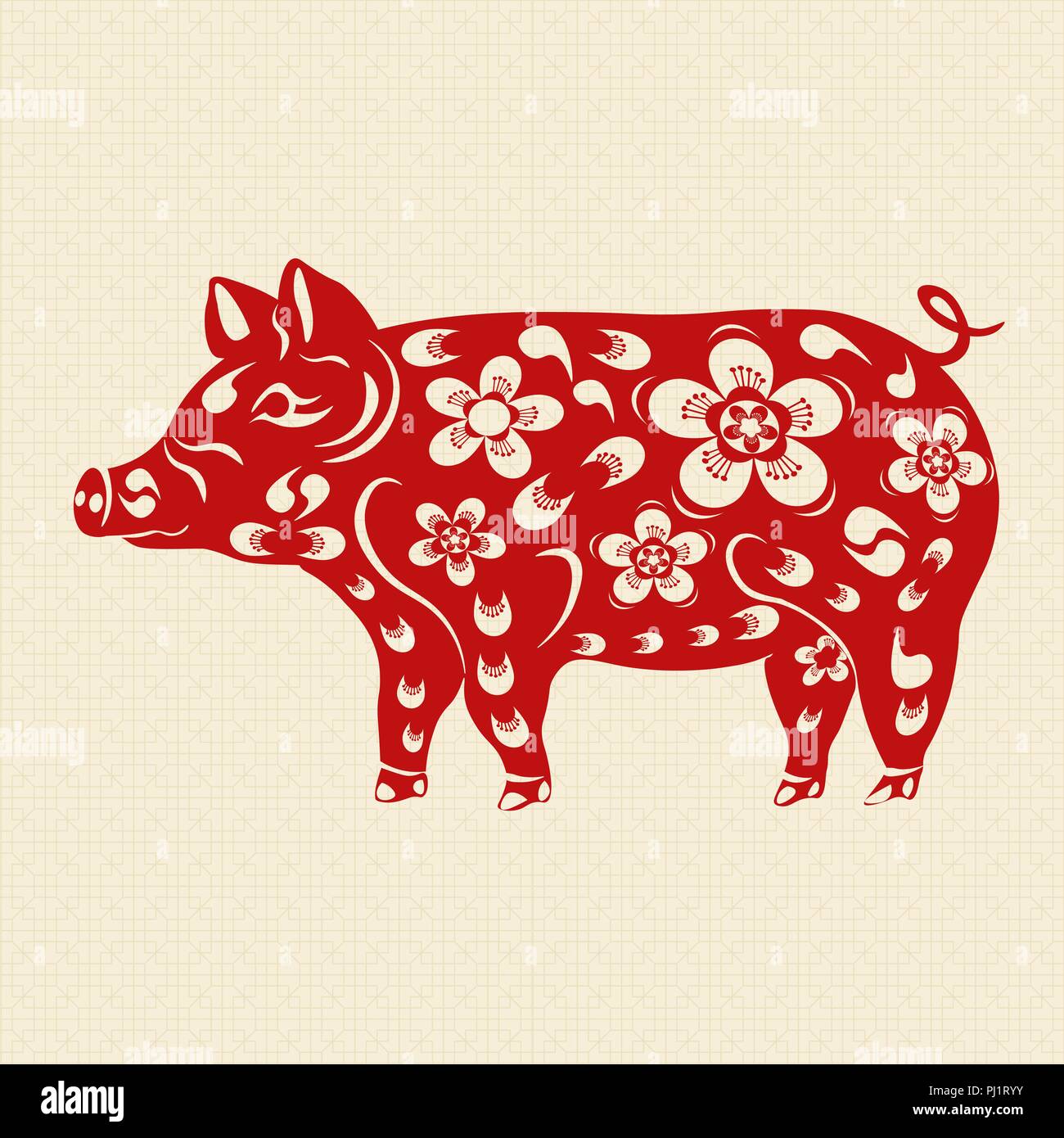 Zodiaque 2019 Annee Du Cochon En Terre Le Porc Chinois De La Nouvelle Annee Apporte La Prosperite Et La Chance Illustrator Stylise Image Vectorielle Stock Alamy