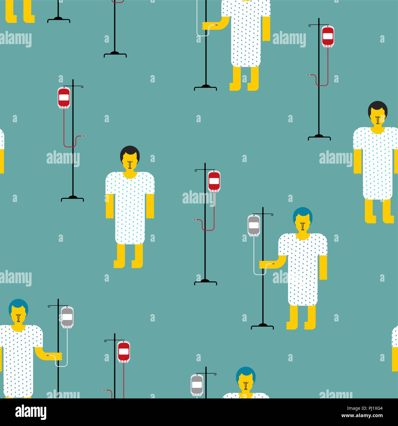 Avec des patients dans un hôpital modèle compte-gouttes sans couture. La texture de la clinique. Homme malade de l'arrière-plan de vecteur. Illustration de Vecteur