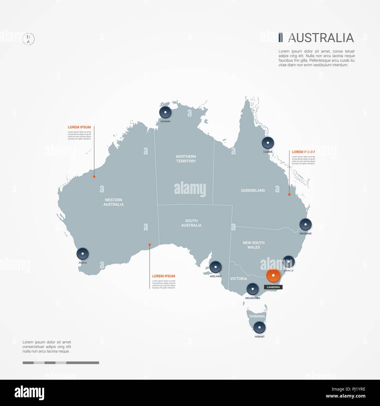 Carte de l'Australie avec les frontières, villes, capitale Canberra et divisions administratives. Infographie carte vectorielle. Couches modifiables clairement étiquetés. Illustration de Vecteur