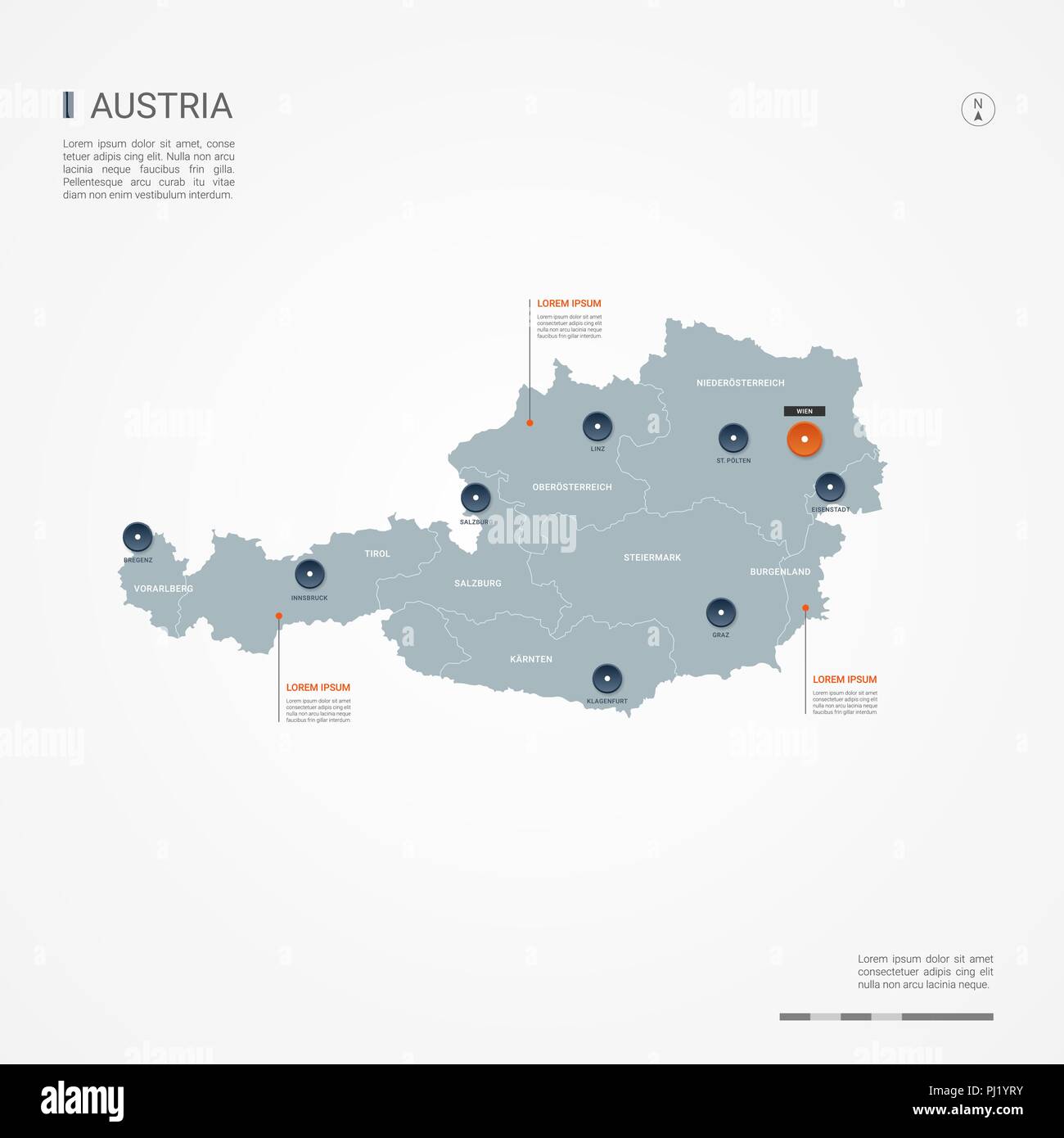 Autriche carte avec les frontières, villes, capitale vienne et divisions administratives. Infographie carte vectorielle. Couches modifiables clairement étiquetés. Illustration de Vecteur