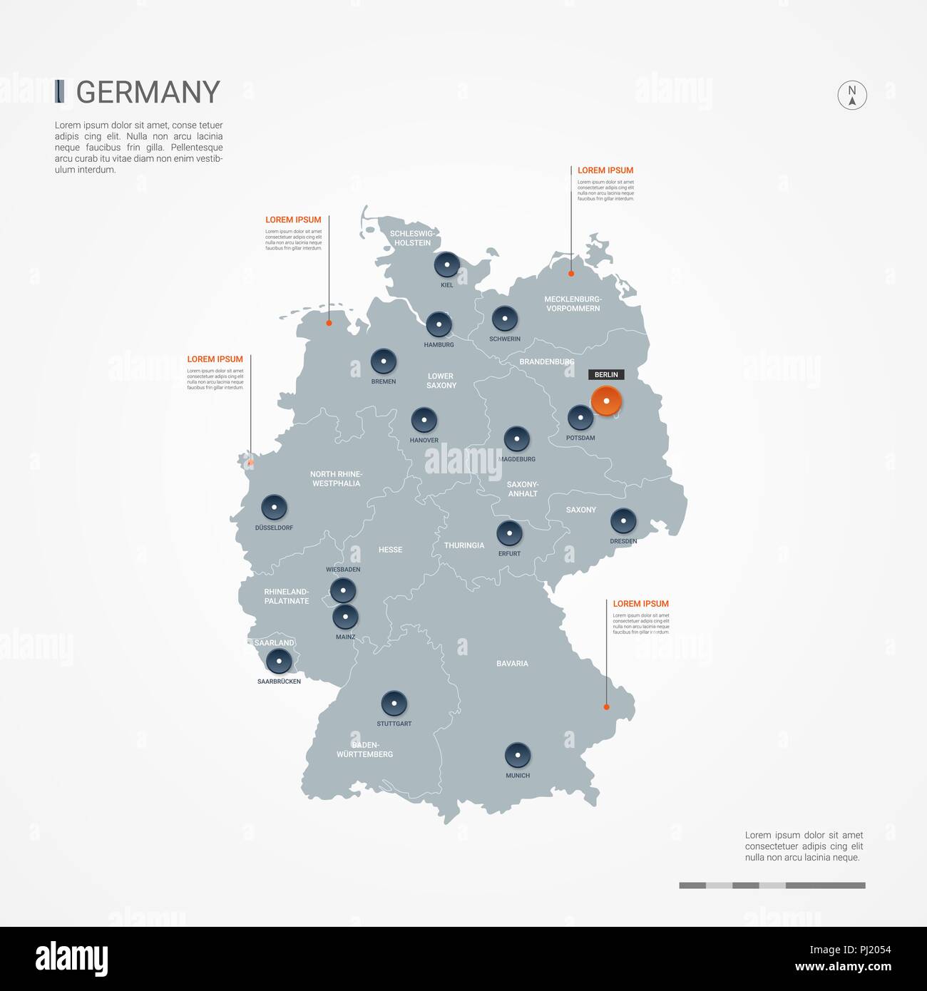 Carte de l'Allemagne avec les frontières, villes, capitale et divisions administratives. Infographie carte vectorielle. Couches modifiables clairement étiquetés. Illustration de Vecteur