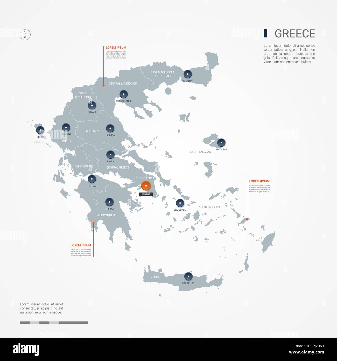 Grèce carte avec des frontières, des villes, des capitaux et des divisions administratives. Infographie carte vectorielle. Couches modifiables clairement étiquetés. Illustration de Vecteur